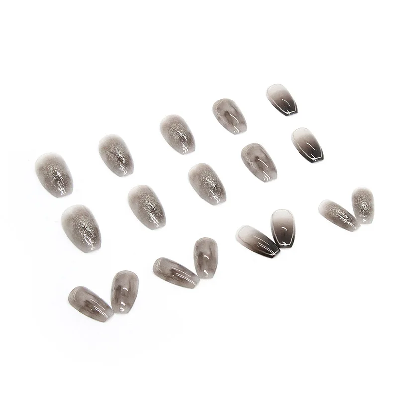 24 Pieces Dark Style Mysterious Halo Gradient French White Artificial Nails Autumn Winter Wearable Armor Design