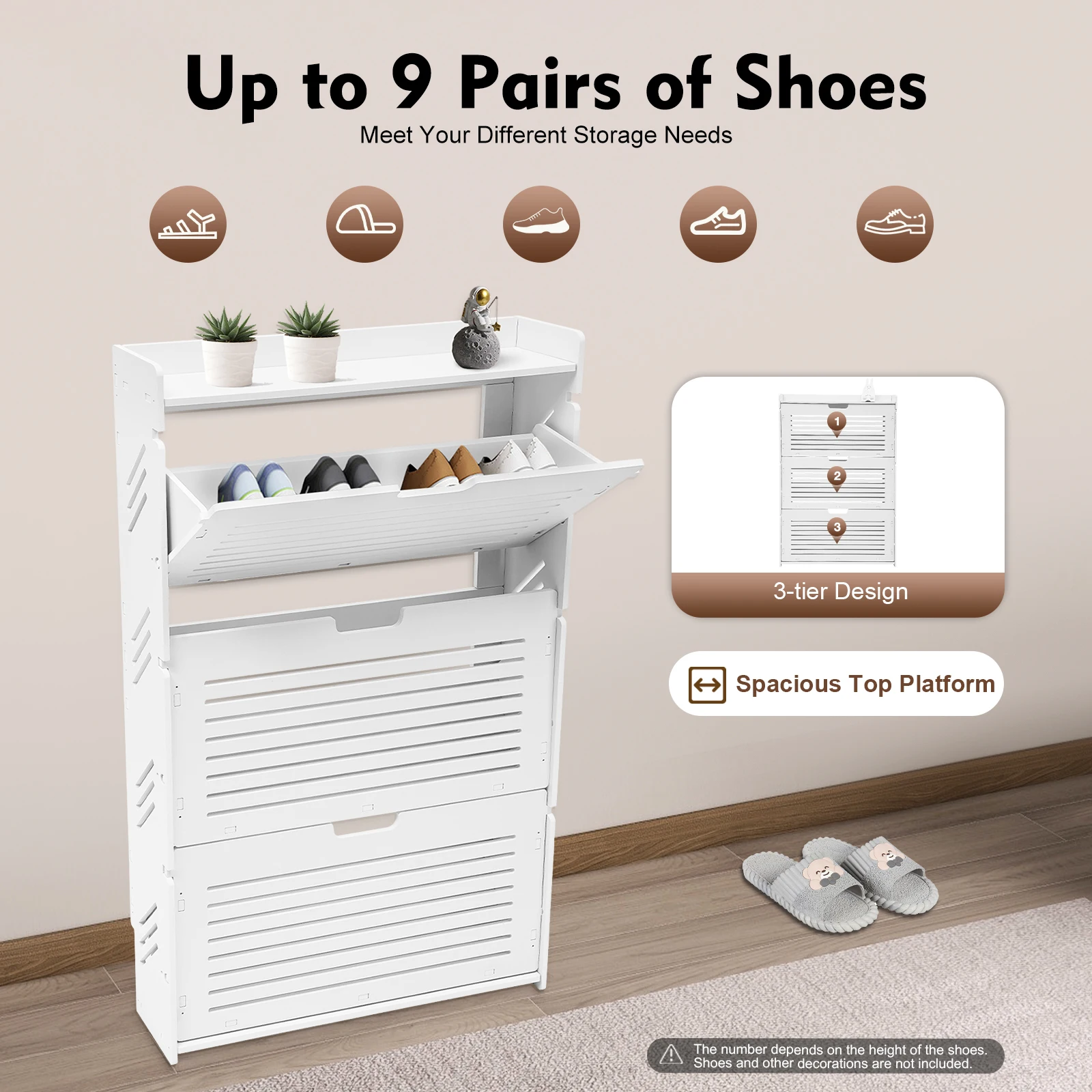 

3-Layer Modern Shoe Storage Cabinet White Tipping Shoe Cabinet Ultra-Thin Shoe Cabinet Shoe Rack Cabinet for Entryway