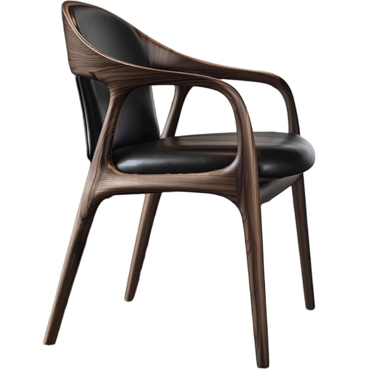 

✗x Nordic MinimalistWood Armchair Minimalist Home Solid Walnut Wood Leather Back Chair^