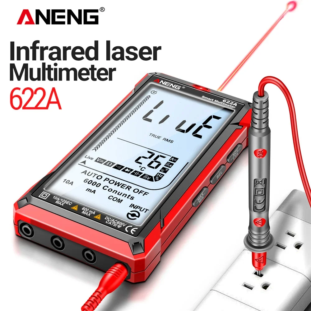 ANENG 622A 6000 Counts Infrared Laser Smart Multimeter AC/DC Voltage Meter Current Meter NCV Detector Diode Hz Temp Capacitor