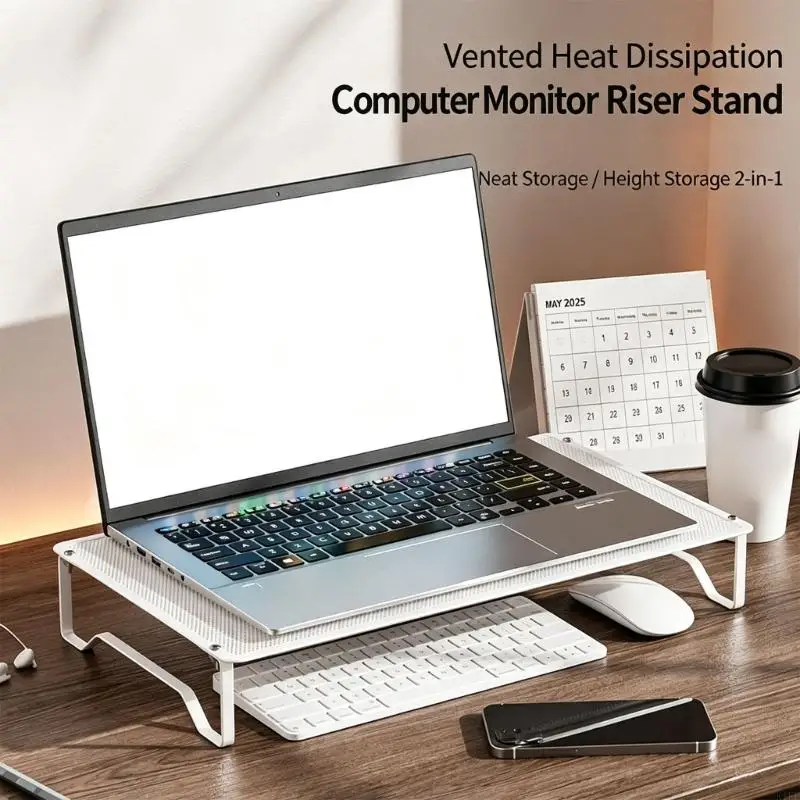 Computer Equipment Stand with Heightening Holder and Raised Top for Higher Desk Placement in Home Offices and Study Areas K1KF