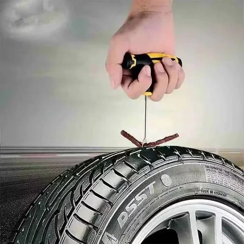 Kit de reparación de pinchazos en neumáticos de coche: tapón de vacío, tiras de pegamento y herramientas de parche rápido para fijación de neumáticos de emergencia