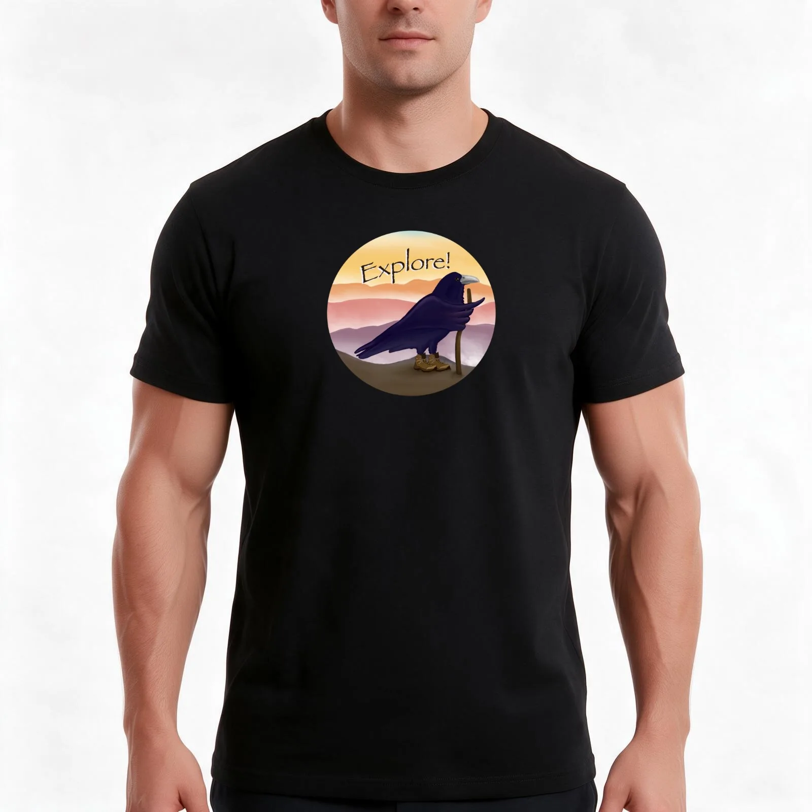 Raven Explorer T-Shirt Summer Casual Cotton Tee Oversized Streetwear Tops Vintage Graphic Print Loose Fit Short Sleeve