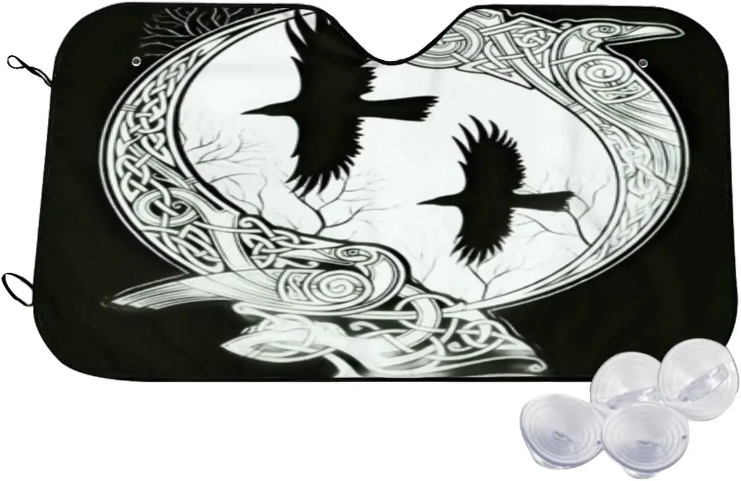 Viking Black Crow Runes Sun Shade Front Window Sunshade for Most Sedans SUV Truck Blocks Uv Rays Keep Your Vehicle Cool