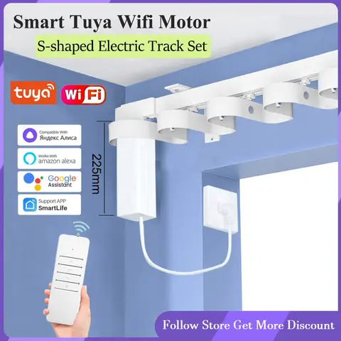 투야 최신 WiFi 스마트 커튼 모터 S 웨이브 리플 폴드 전동 커튼 트랙 코니스 레일 로드, 구글 알렉사, 앨리스와 호환