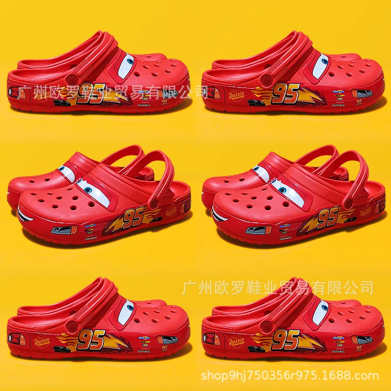 White Red Lightning Mcqueen Led Clogs Cartoon Cars 95 Eva Breathable Shoes Adjustable Strap Flashing Light Non Slip Holiday Gift