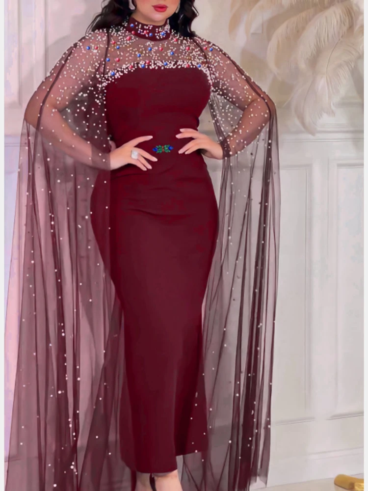 

PuTao Formal Evening Dress Beading Luxury Women Long Sleeve Ramadan Eid Dubai Abaya Jalabiya Kaftan Islamic Middle East Arabic