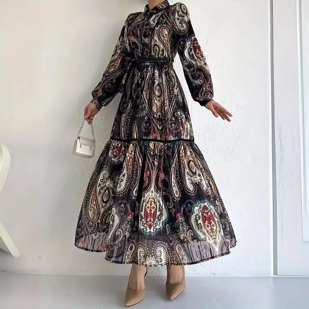 Muslim Abaya Jalabiya Women Dress Print Vestidos Sashes Morocco Ramadan Abayas Kaftan Islam Arab Long Robe Dubai Eid Dresses