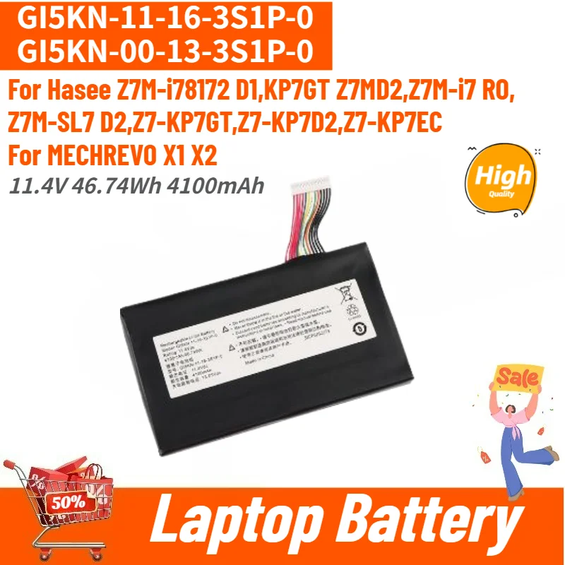 

High Quality GI5KN-11-16-3S1P-0 Laptop Battery 11.4V 4100mAh for Hasee Z7M-KP5GC Z7M-KP7GC Z7M-KP7S KP7GT for MECHREVO X1 X2
