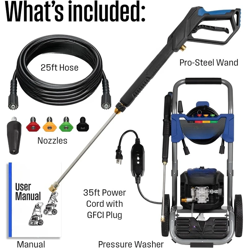 Electric Pressure Washer, 3400 Max PSI and 2.0 Max GPM, Brushless Motor, Onboard Soap Tank, Spray Gun and Wand