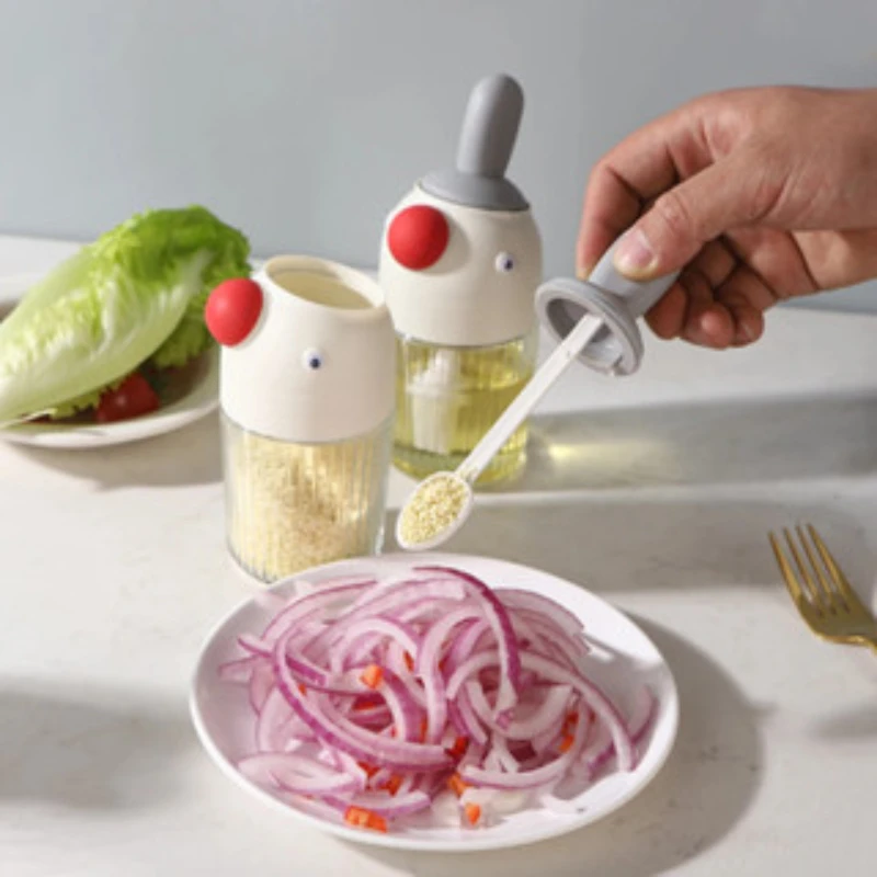 

1pc Multifunctional Leak Proof And Moisture-Proof Salt Storage Box Kitchen Glass Seasoning Bottle With Retractable Spoon