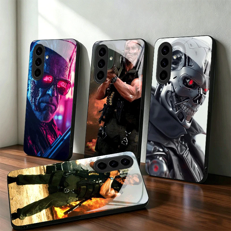 Terminator Arnold Schwarzenegger Glass Phone Case for Samsung A17 A16 A15 A14 A13 A57 A56 A55 A54 A53 A37 A36 A35 A34 A33 A27 A2
