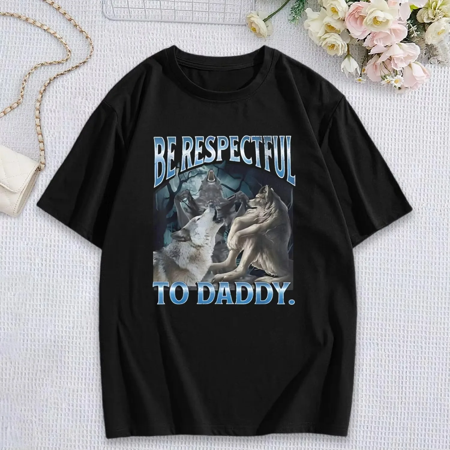 كن احترامًا للأب مضحك ألفا بالذئب الذئب ميمي تي شيرت السائدة لينة قصيرة الأكمام تي شيرت الجولة الرقبة الترفيه يوميا #1