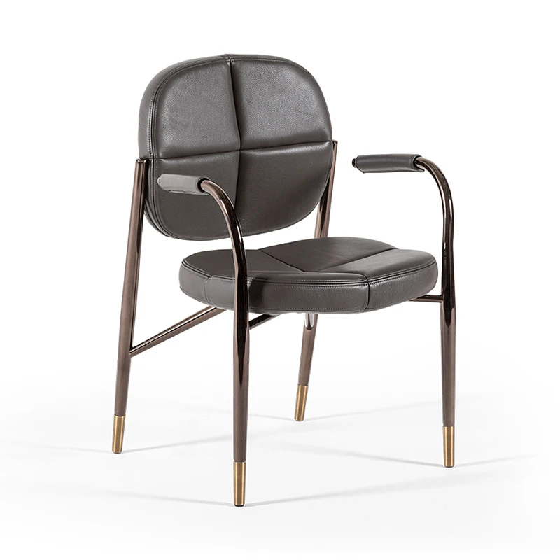 

Italian light luxury dining chair living room leather small apartment modern simple book chair with armrest leisure chair