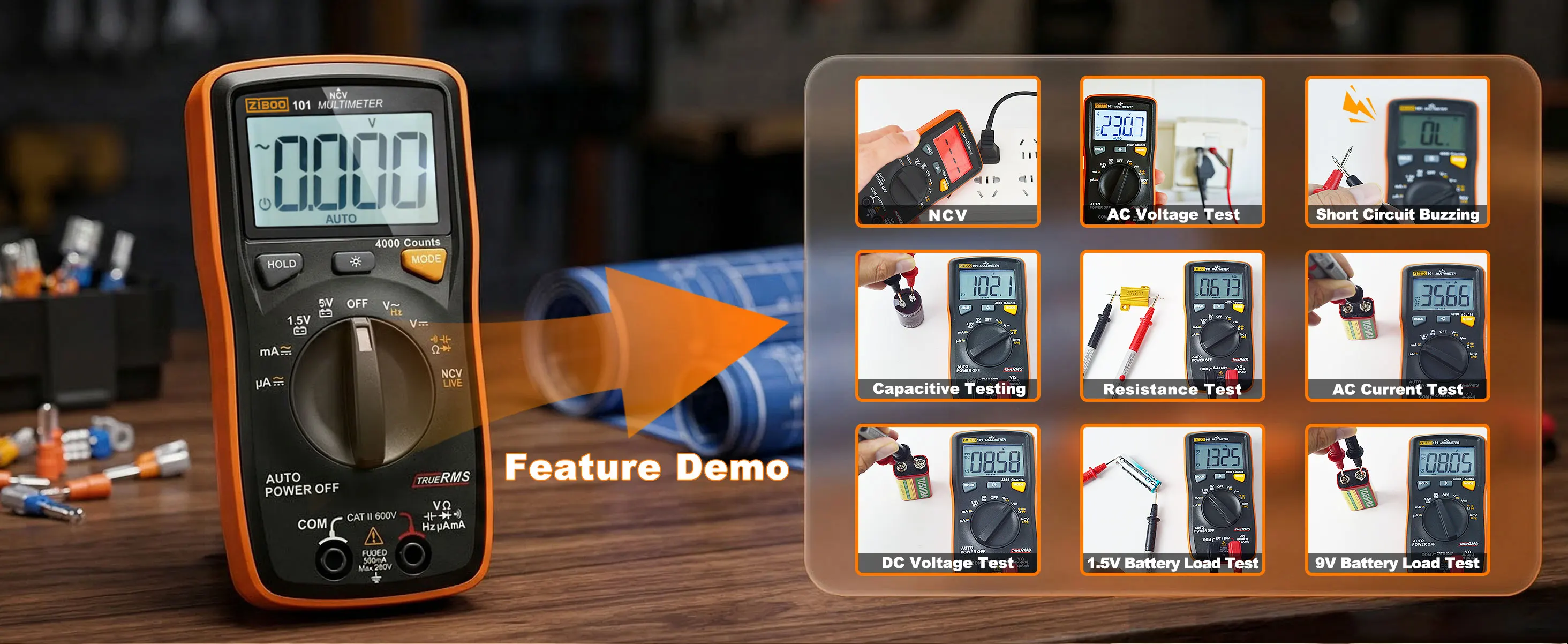 ZIBOO 101 Mini-Digitalmultimeter, TRMS 4000 Counts, automatische Bereichswahl, Taschen-Voltmeter, Multitester für AC/DC-Spannung und -Strom. – Detail 9