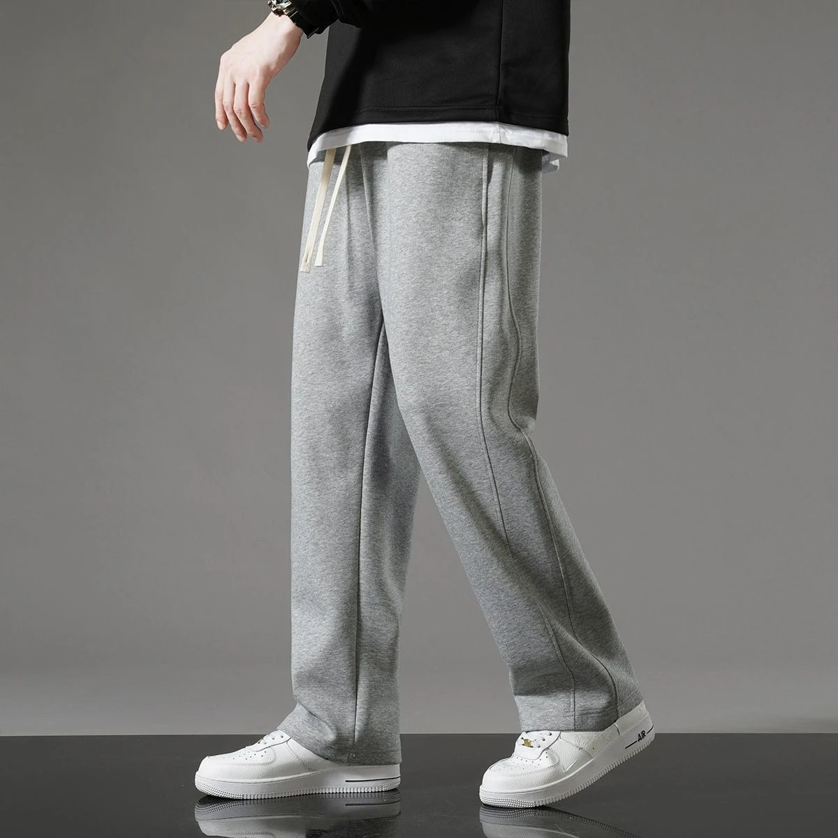 Graue Sport-Baggy-Sommer-dünne Herren-Freizeithose, Designer-Ästhetik, koreanischer Stil, Y2k, große Größe, Mode, 2025, lange männliche Hose