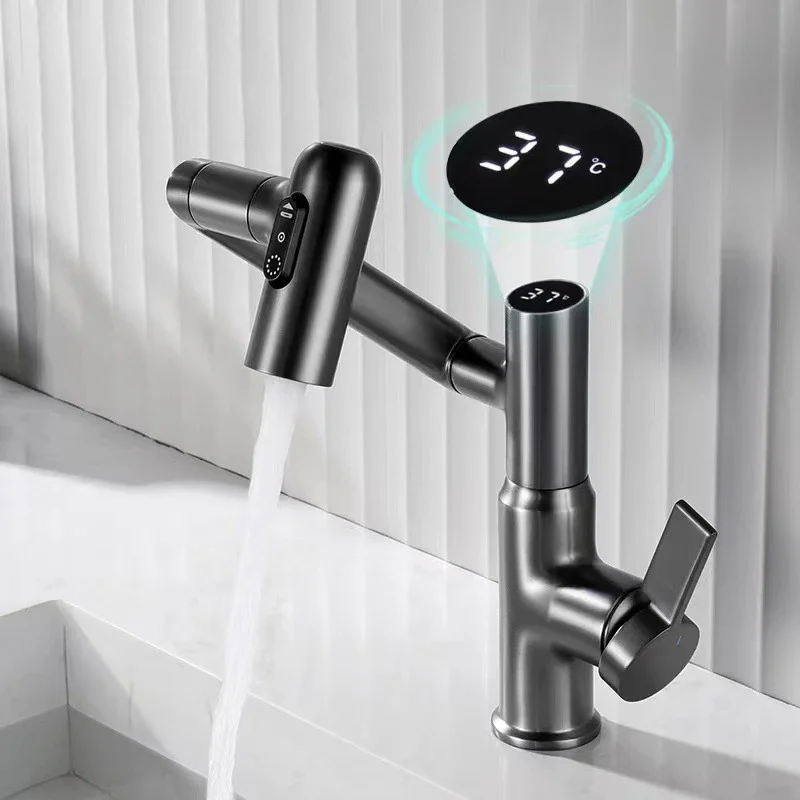 Digital Display LED Basin Faucet 360 Rotation Multi-function Stream Sprayer Hot Cold Water Sink Mixer Wash Tap For Bathroom