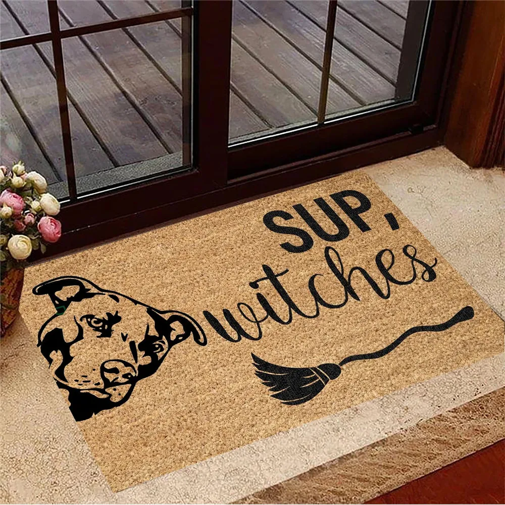 

HX Pitbull Sup Witches Doormat Animal Dog Vintage 3D печатные ковры фланелевые противоскользящие домашние коврики для Хэллоуина