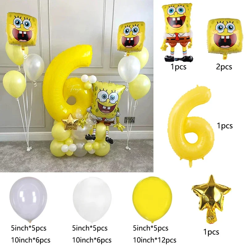 طقم كرتون سبونجبوب سكوير بانتس من اللاتكس ، لوازم حفلات أعياد الميلاد للأطفال ، ديكور حفلات حمام الطفل #6