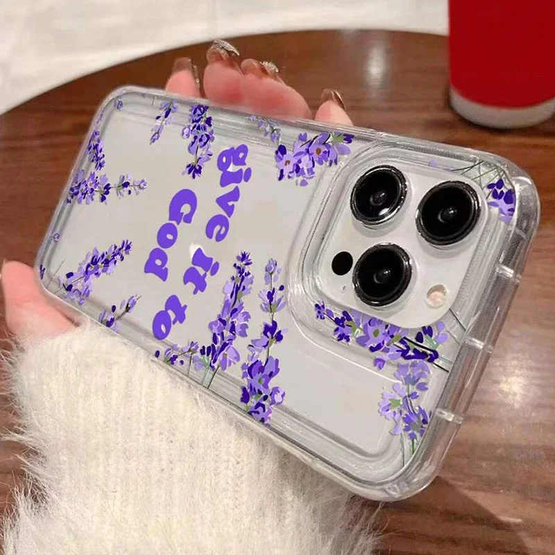 Purple Flower Clear Phone Case For iPhone 16 Case iPhone 14 15 13 12 11 Pro Max XS Max XR X 7 8 15 Plus SE 2 Shockproof Cover