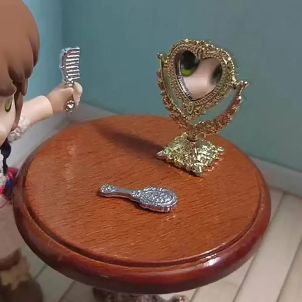 Gloden Frames Dollhouse Dressing mirror Round Oval Heart Dollhouse Ornament Retro Miniature Mirror Vintage Furniture