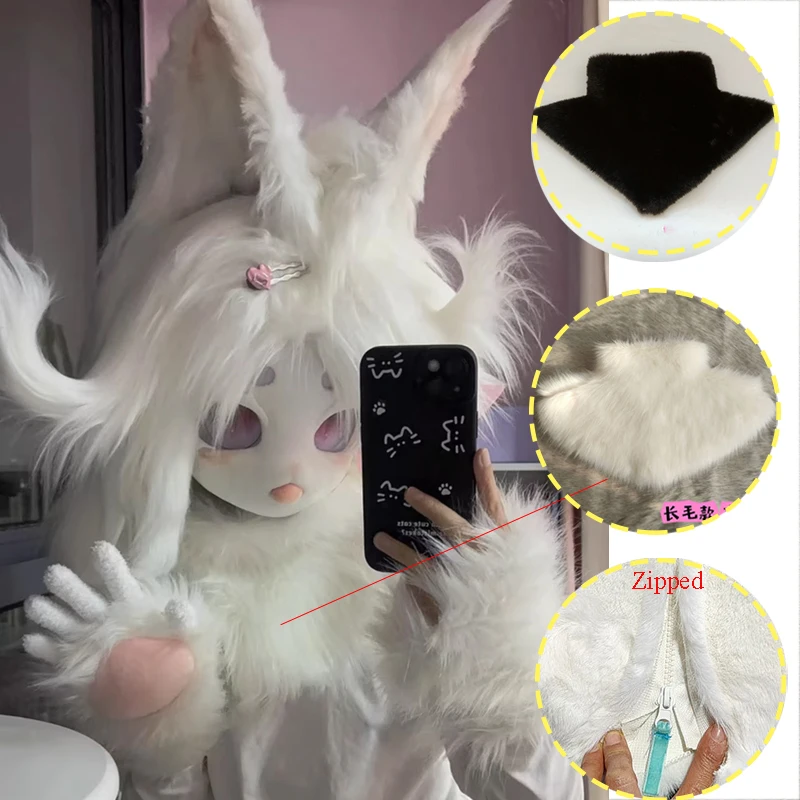 Kig Fursuit Furry Cosplay Props Decors Costume Zipped Collar Kig Japanese Style Scarf Accessory Fluffy Halloween Party Roleplay