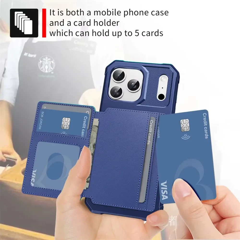 Wallet Phone Case Card Holder for Apple IPhone 17 Air 16E 16 15 14 Plus 13 12 Pro Max Hybrid Rubber Bumper Back Flip Cover view 4