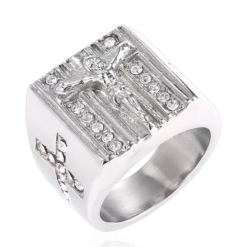 반지 Fashion Vintage Holy Cross Signet Ring Prayer Christian Jesus White Cub Zirconia Wedding Finger Ring Creative Gift Wedding