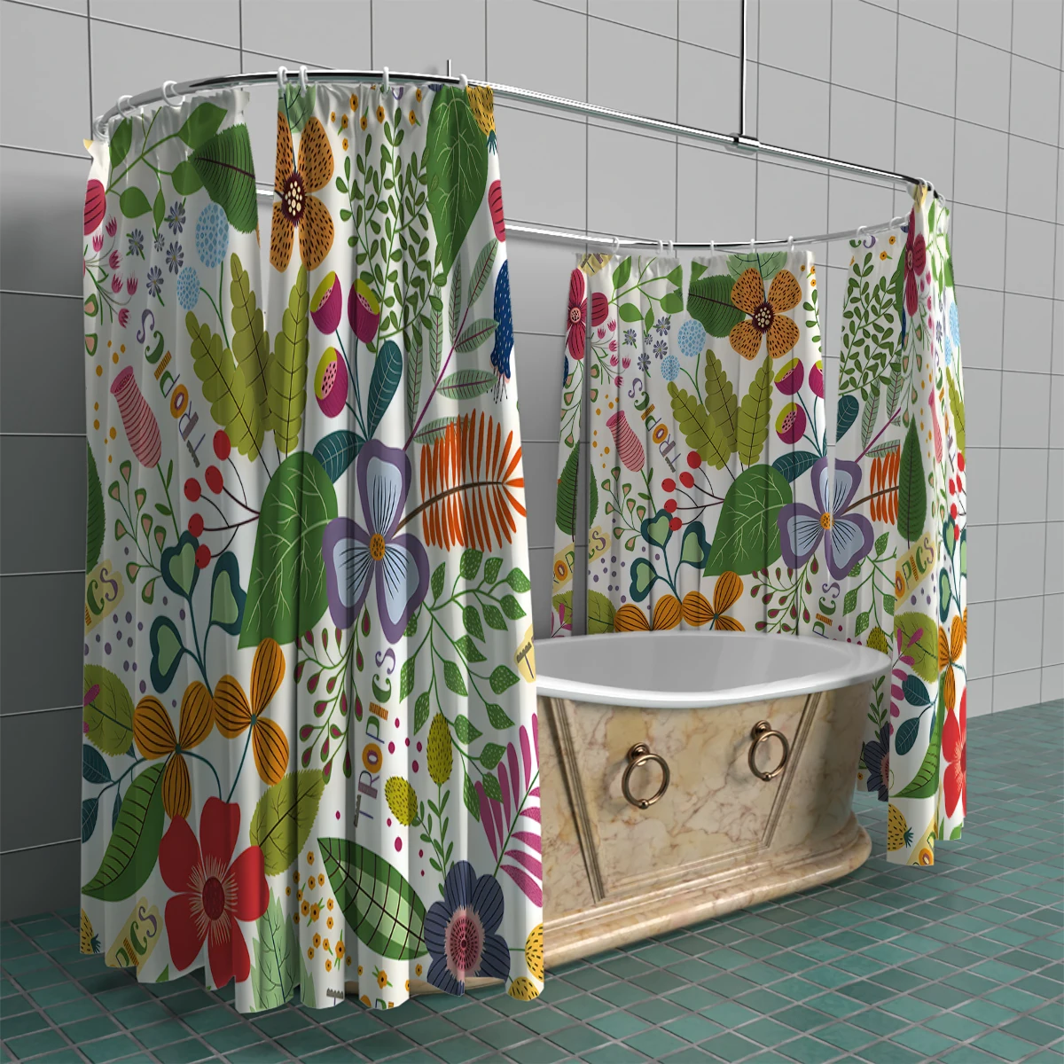 1pc 180cm*180cm Floral Shower Curtain Colorful Shower Curtain  Bright Colorful Design Waterproof Fabric Bathroom Curtains