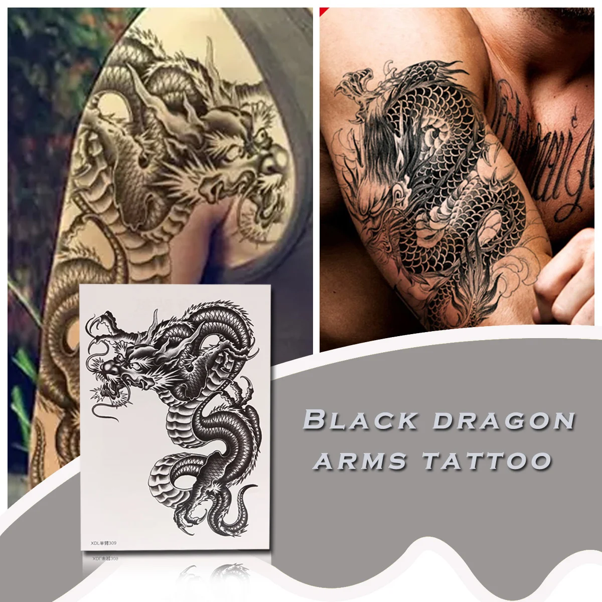 Pegatinas de cuerpo de dragón chino, maquillaje para brazo, tatuaje de espalda templado, tatuajes temporales para hombre