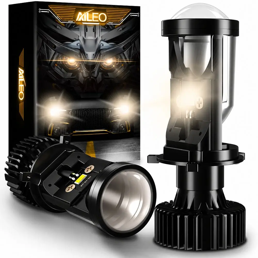 AILEO H4 LED Headlight Projector Lens LED H4 4300K Warm White High Low Beam LHD RHD 30000LM Car Headlight Bulbs