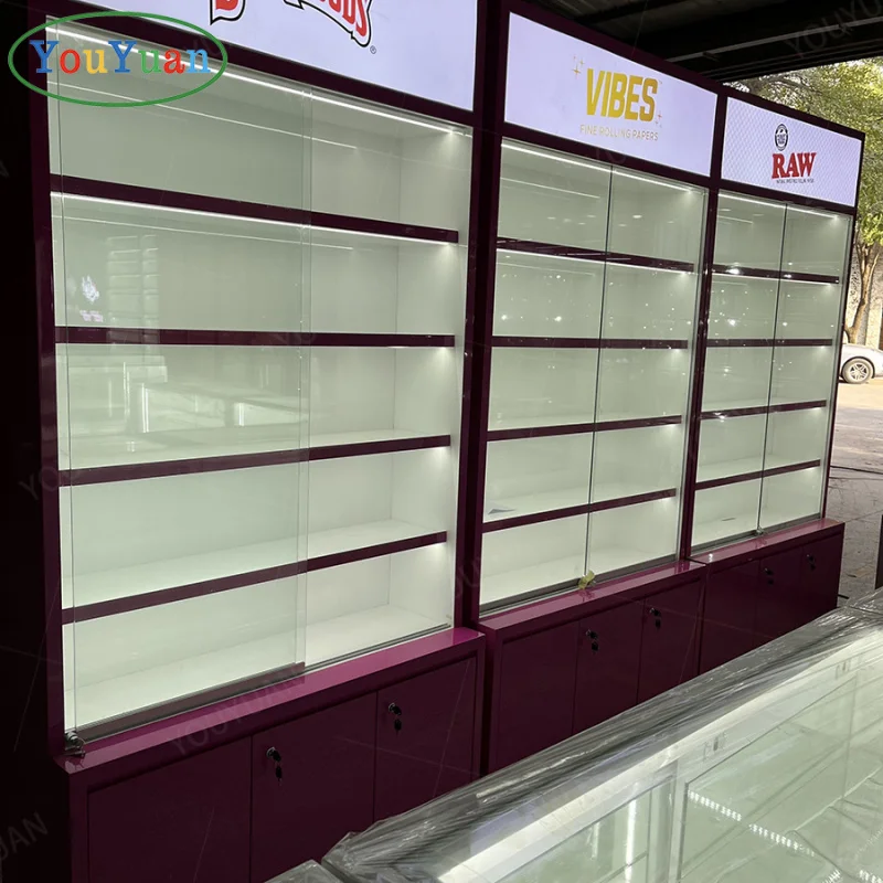 (Customized) cigar showcase smoke shop glass display showcase led Humidor display fullsmoke shop glass display