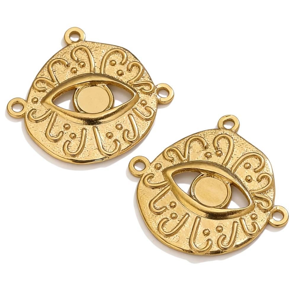 

5PCS Evil Eye Connector Charms18K Gold Stainless Steel Textured Boho Pendants for DIY Necklace Bracelet Jewelry Making Supplies