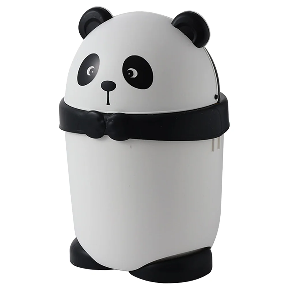 Panda Trash Can Garbage Bin Tin for Bathroom Waste Basket Office Desk With Lid Pp