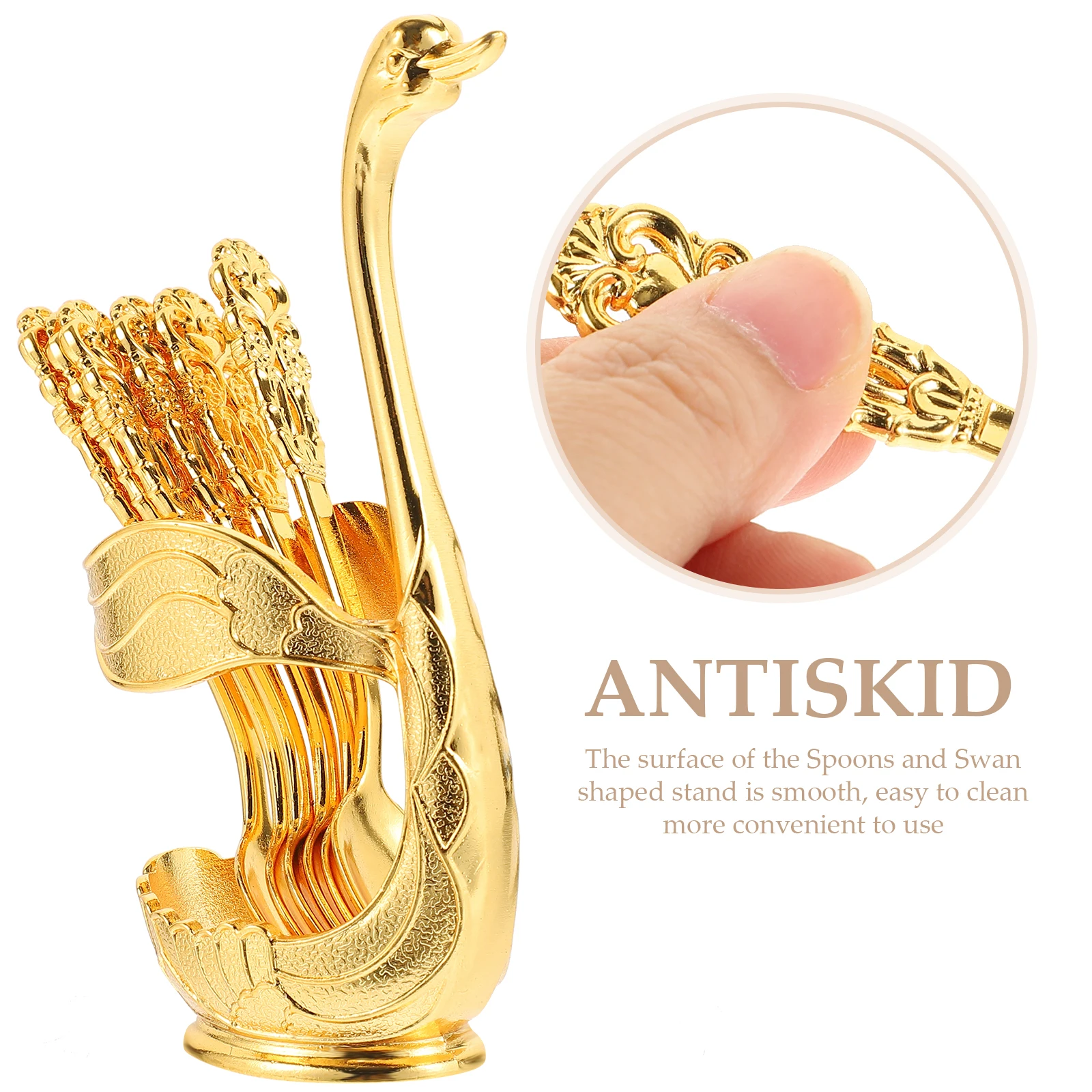 

Dessert Metal Swan Spoon Fork Set Spoons with Storage Holder Cake Hot Chocolate