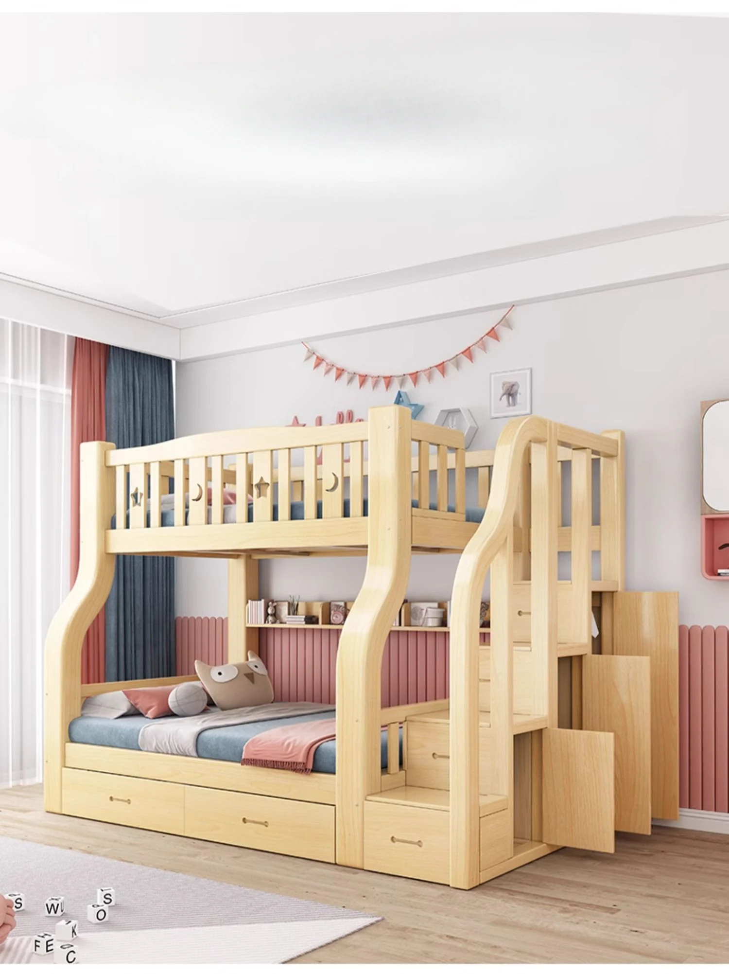 

Full solid wood bunk bed, adult high and low