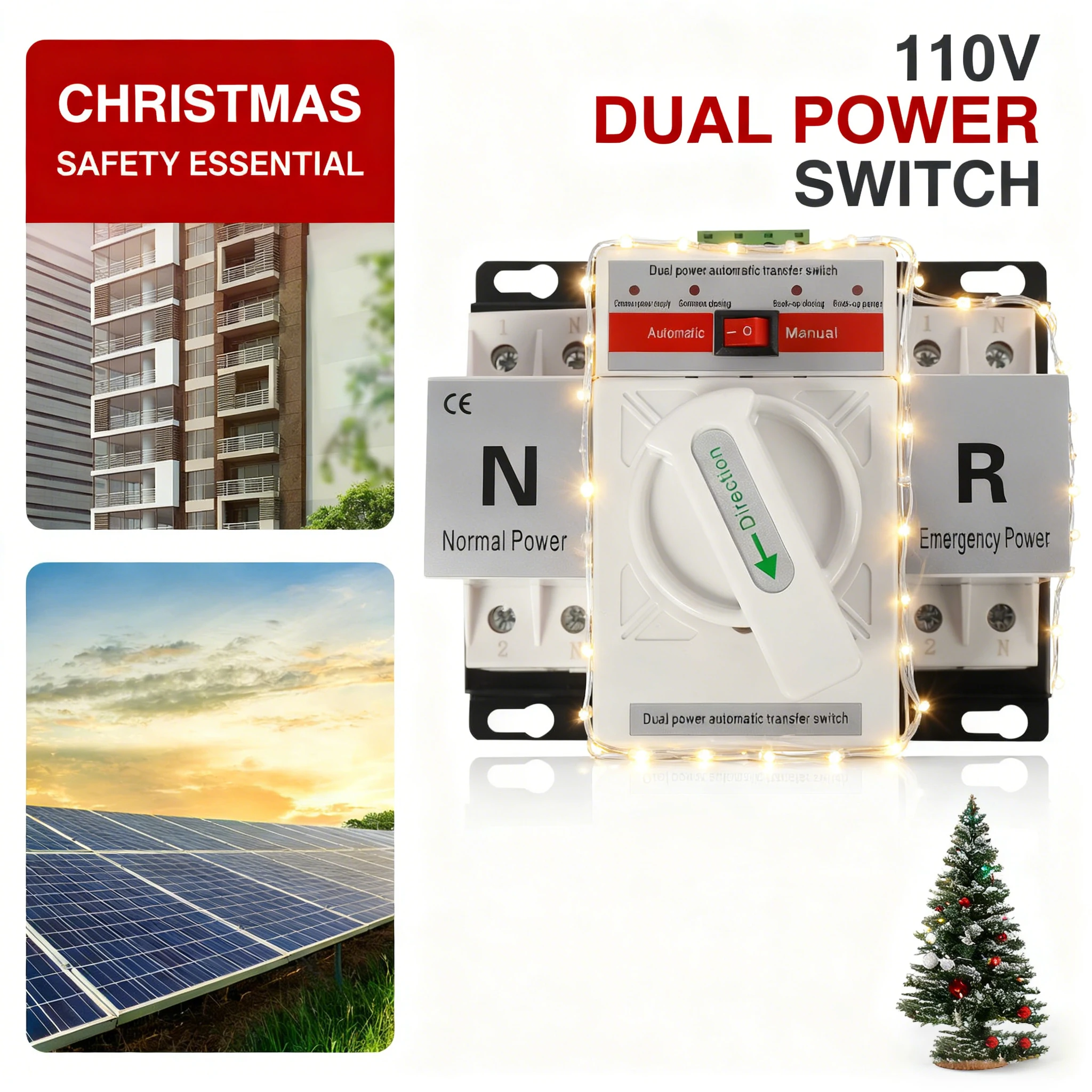 

110V 2P 63A Mini Dual Power Automatic Transfer Switches Toggle Controller Change-Over Switch Self Cast Conversion Christmas Sale