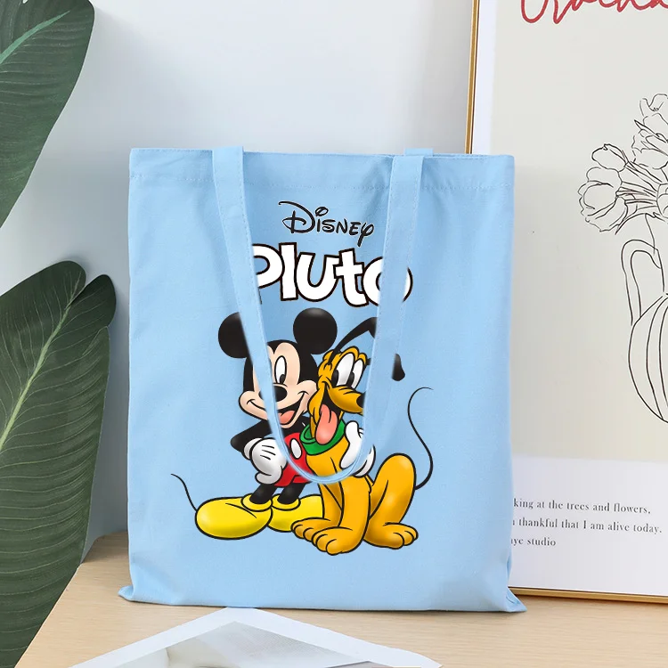 Disney Pluto Mickey Canvas Shopper Bag Women's Tote Shoulder Bags Reusable Casual Commuter Travel Foldable Handbag