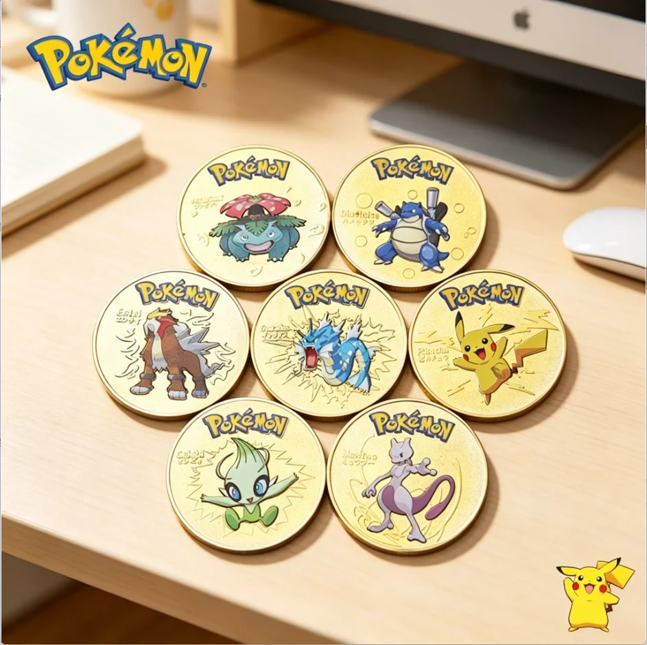 Monedas de Oro de Pokémon, Monedas Coleccionables de Anime, Monedas Metálicas de Mewtwo, Charizard, Pikachu, Tarjetas Doradas de Pokémon, Moneda Redonda de Metal, Souvenir