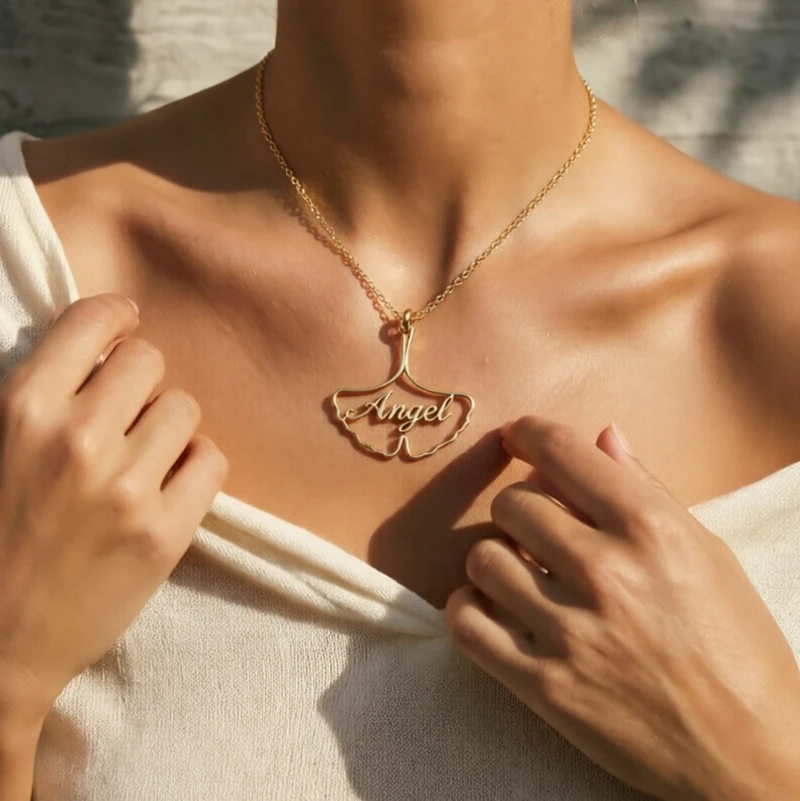 

Custom Personalized Stainless Steel Ginkgo Leaf Pendant Charm Choker Necklace Jewelry Personalized Accessories Gifts For Woman