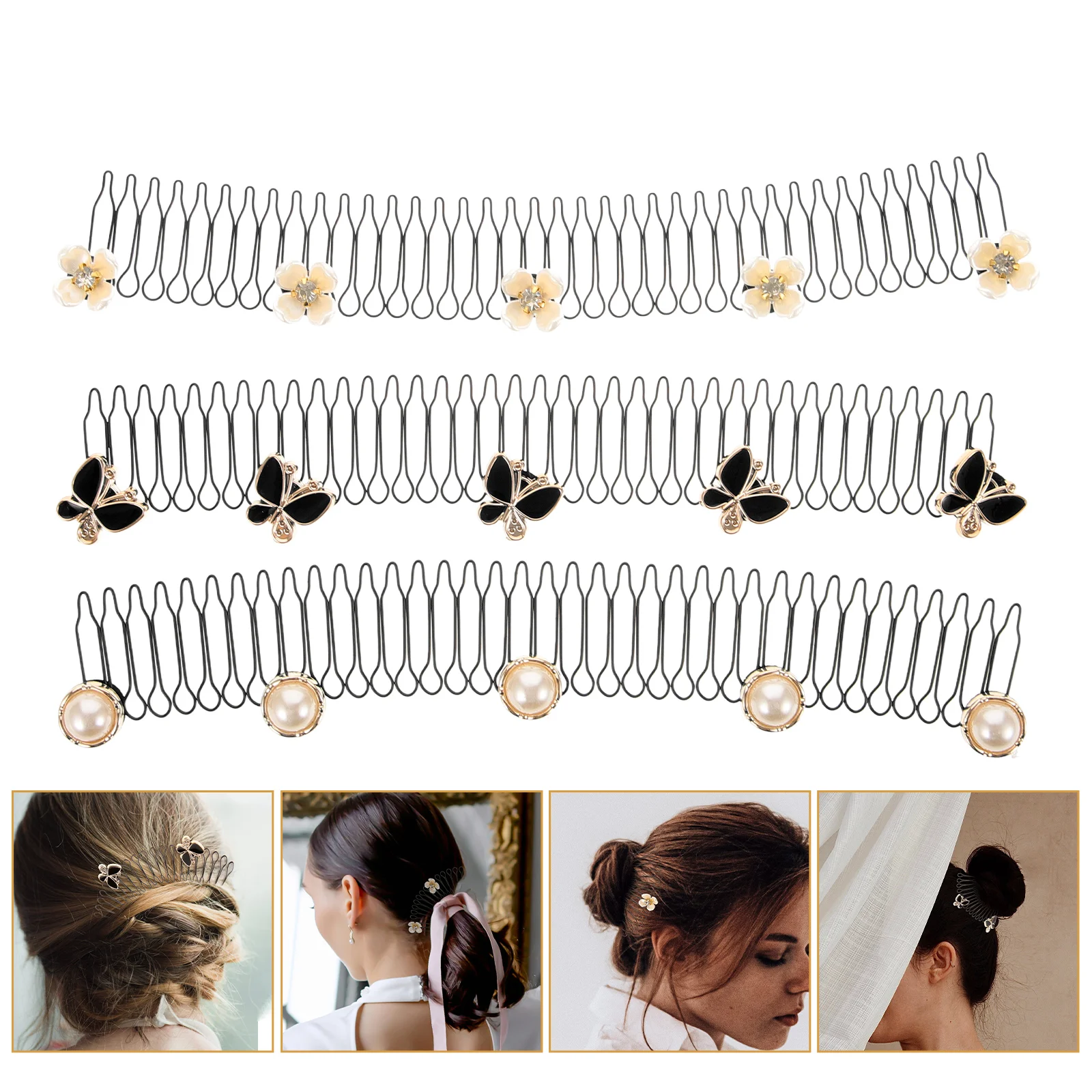 

3 Pcs Hair Comb Organizer Finishing Fixer Pearl Invisible Plastic Zinc Alloy Pin Clip