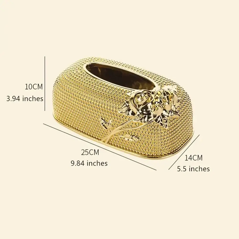 Waterproof European-style Tissue Box Large-capacity Luxury Desktop Tissue Container Breathable Hole Rose Flower Pattern