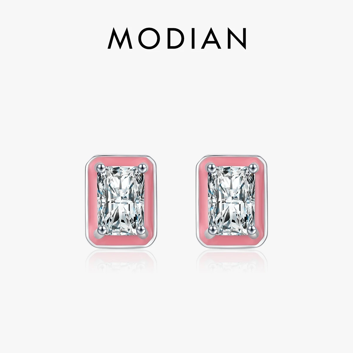 

Modian 925 Sterling Silver Rectangle Enamel Fashion Stud Earrings Sparkling Zirconia Earrings for Women Wedding Fine Jewelry