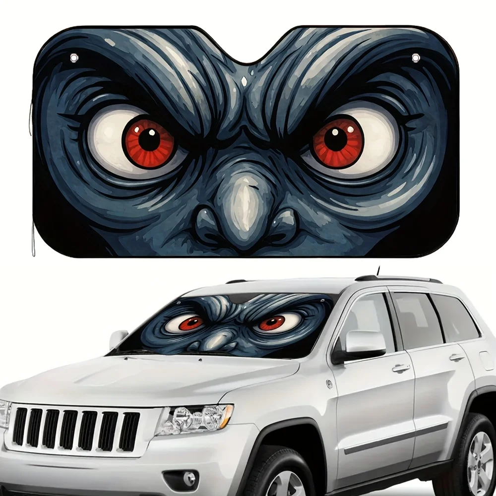

1pc Intense Stare Design Car Sun Visor - Blocks Direct Sunlight, Reduces Interior Temperature, Stylish Blue Owl Face Art For Lon
