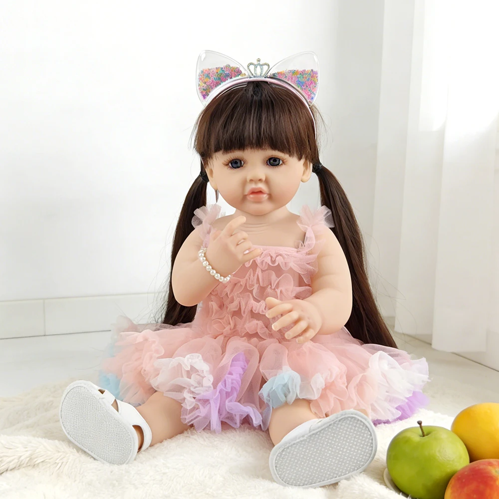 cute-brown-long-hair-rebirth-baby-doll-55cm-22inch-playhouse-accompany-toy-children's-and-girls'-festival-gift-simulation-doll