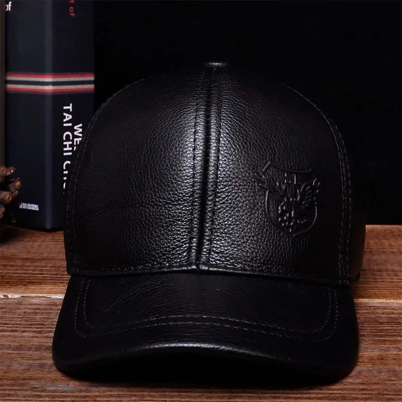 Pudi Men Genuine Cow Leather Cowboy Hat Male Male Winter Outdoor Warm Baseball Caps HL125