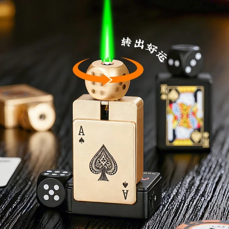 Fashionable Rotating Dice Playing Cards Three-dimensional Lighter Decompression Toys Trendy Poker Lighters Preferred As Gifts