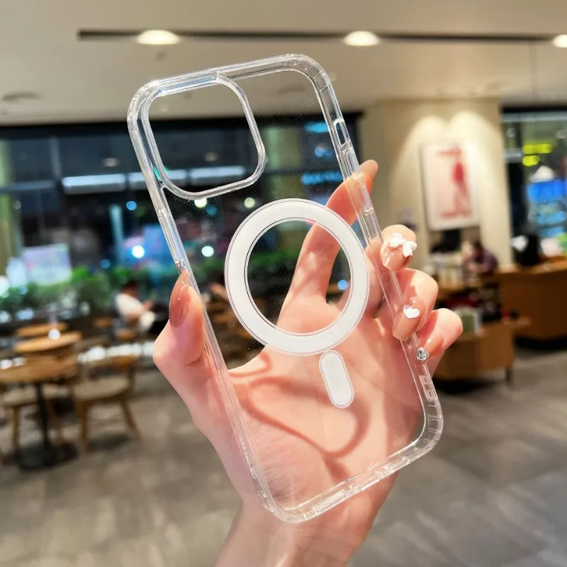 

Transparent Magnetic Case For IPhone 16 15 14 13 12 11 Pro Max Plus XS MAX XR SE Wireless Charging Shockproof PC Cover 2025