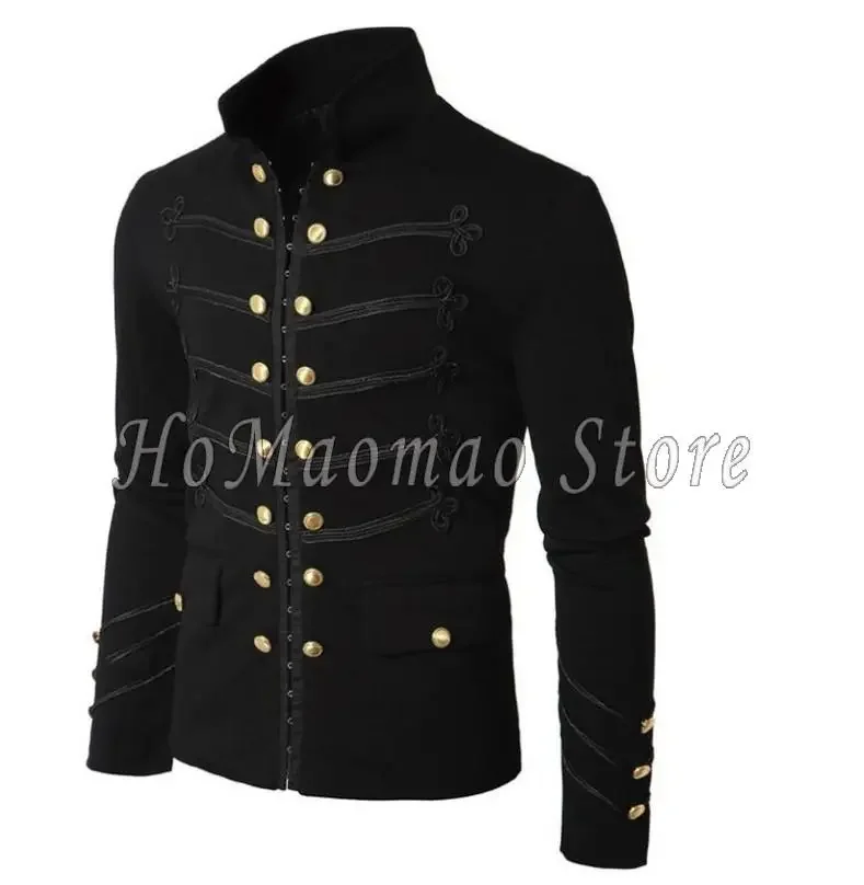 ملابس رجالية من العصور الوسطى ستيامبانك القوطية ، جاكيتات عسكرية ، جاكيت عتيق ، ياقة قائمة ، فستان روك ، معطف بنك كلاسيكي