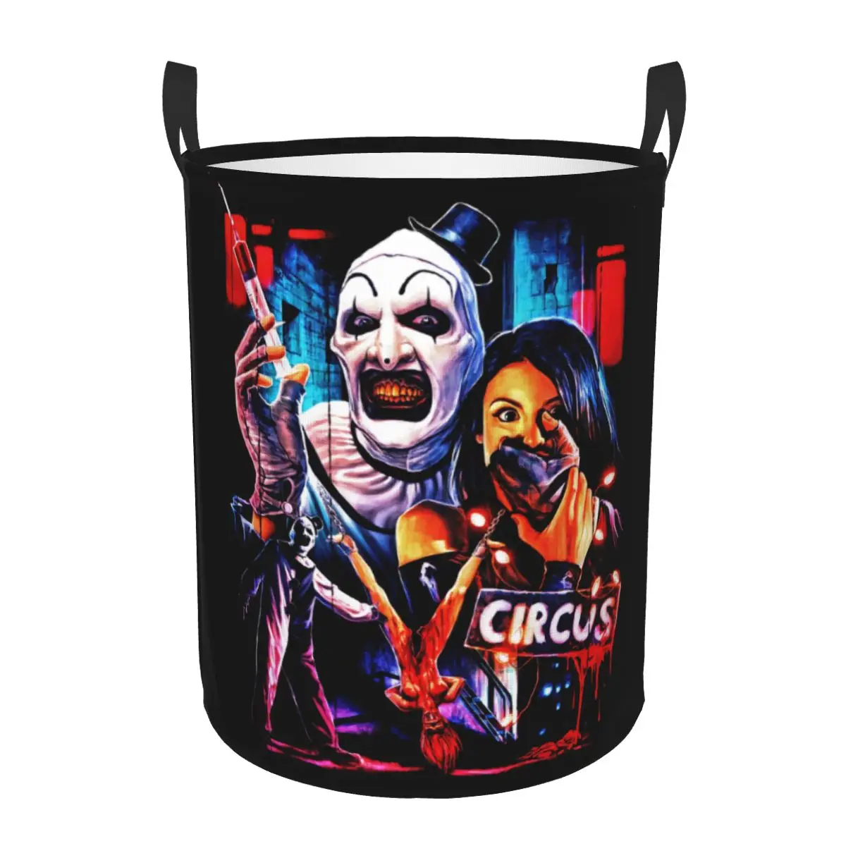 Custom Halloween Clown Horror Movie Terrifier Laundry Basket Collapsible Clothing Hamper Toys Organizer Storage Bins